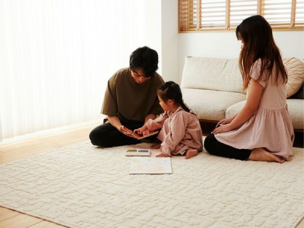コットンラグが敷かれたリビング