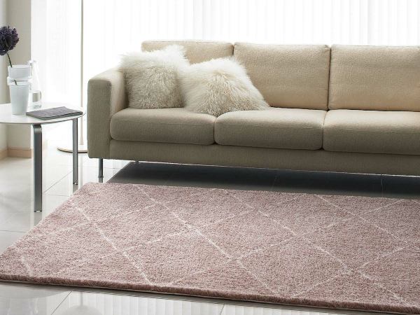 立体感のある華やかなピンクラグとバルダとモダンインテリア