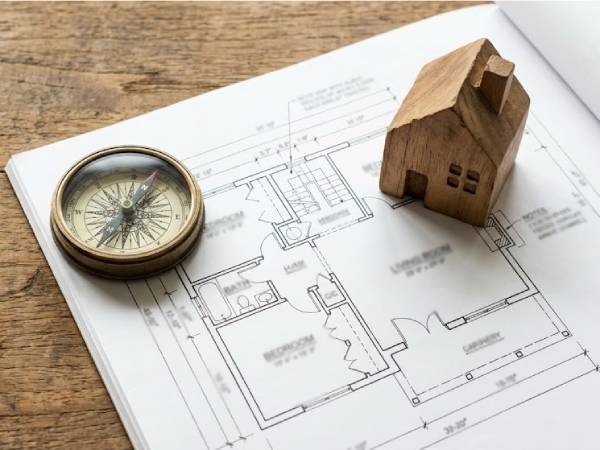 家の間取り図と方位磁石