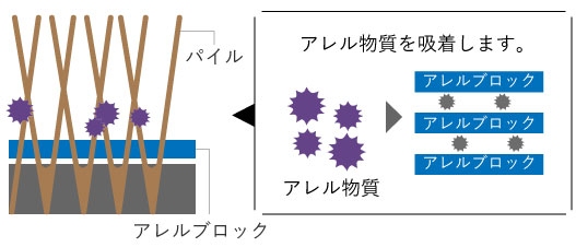 アレルブロック🄬のカーペットにおける説明図