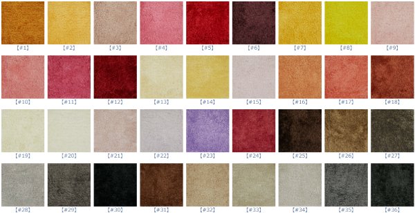 ラグ、ラフルームのカラーチャート#1~#36