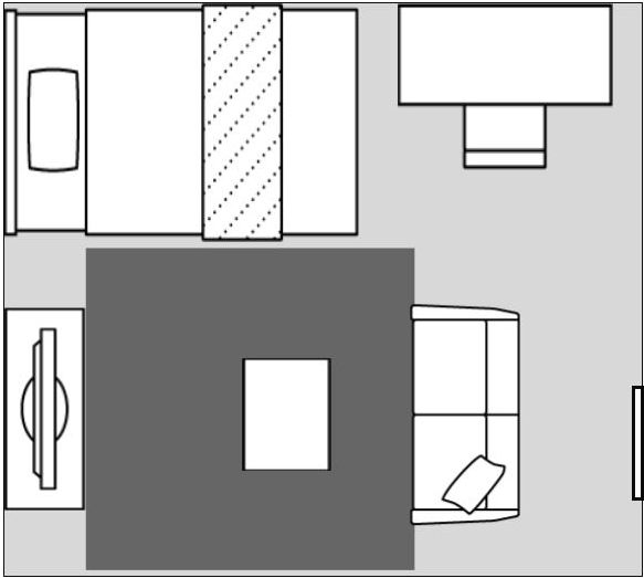 200×200cmのラグが敷かれた部屋のレイアウト