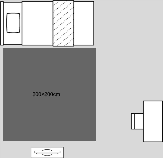 8畳の一人暮らしのお部屋に最適なラグのサイズレイアウト