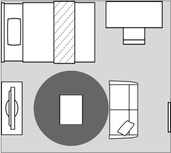 円形のラグが敷かれたレイアウト
