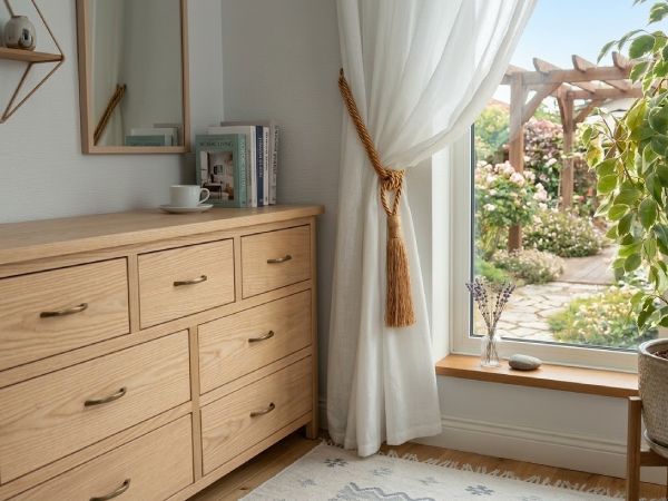 カーテンタッセルを使用した北欧インテリアの例