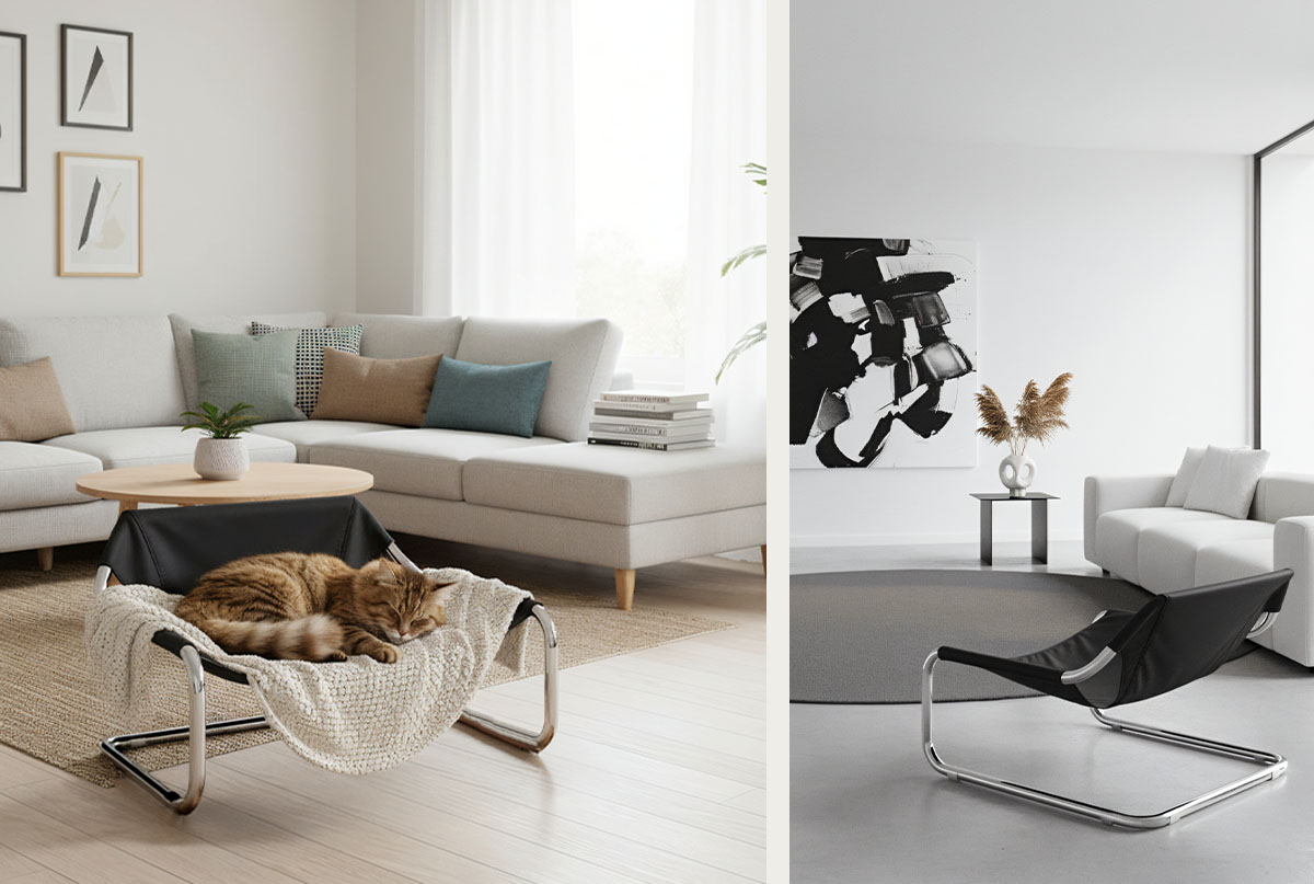 木目やナチュラルインテリアにペットベッドを合わせたところ