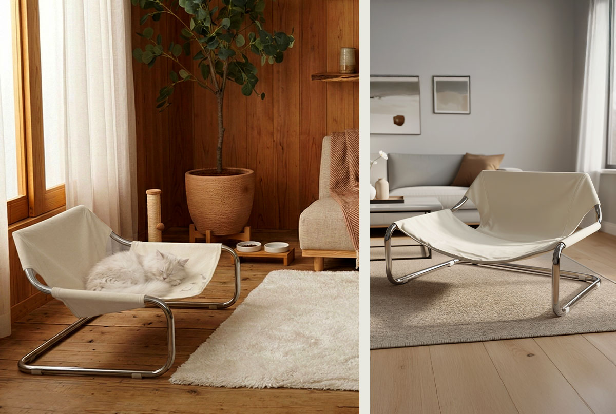 木目やナチュラルインテリアにペットベッドを合わせたところ